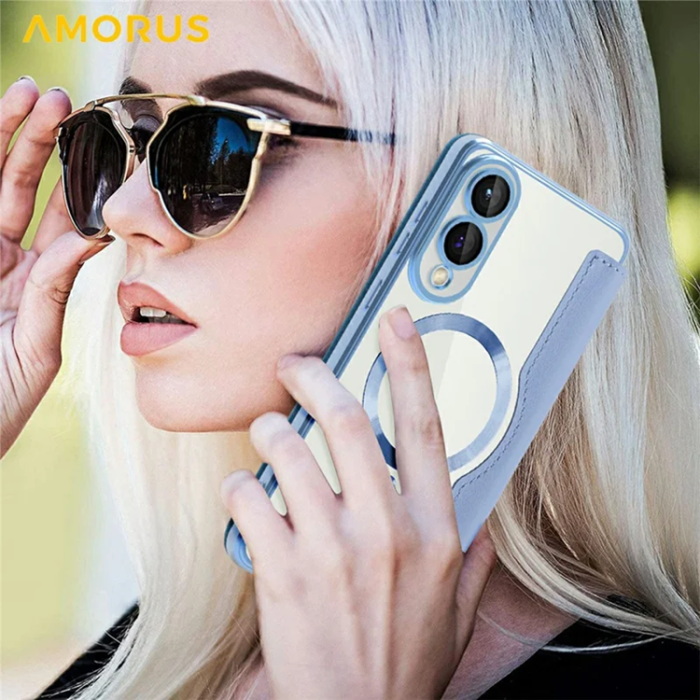 Amorus - Amorus Galaxy S25 Edge Plånboksfodral Magsafe RFID - Blå