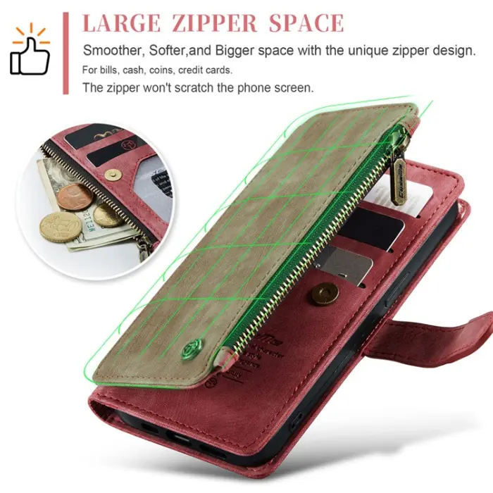 Caseme - CASEME iPhone 15 Pro Plånboksfodral C30 Zipper - Röd