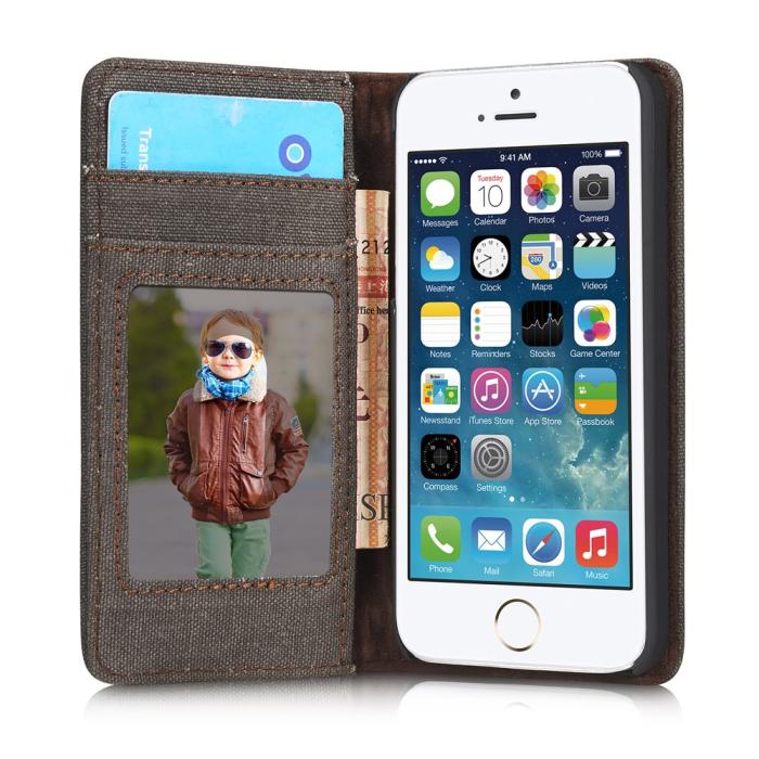 A-One Brand - Caseme Canvas Plånboksfodral till iPhone 5/5S/SE - Svart