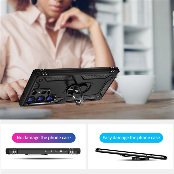 A-One Brand - Galaxy S23 Ultra Skal Ringhållare Kickstand - Svart