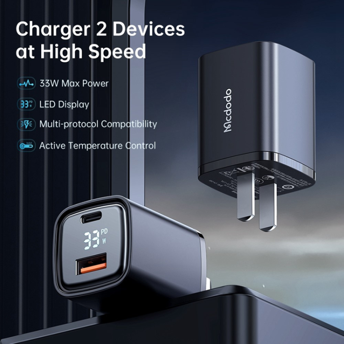 Mcdodo - MCDODO Snabbladdare 33W USB-A - USB-C CN Graphite - Svart