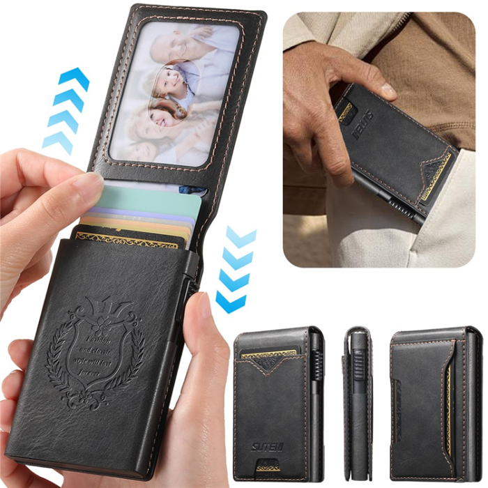 SUTENI - SUTENI Korthållare Automatiskt Pop-Up Metall Imprint Waxy Texture