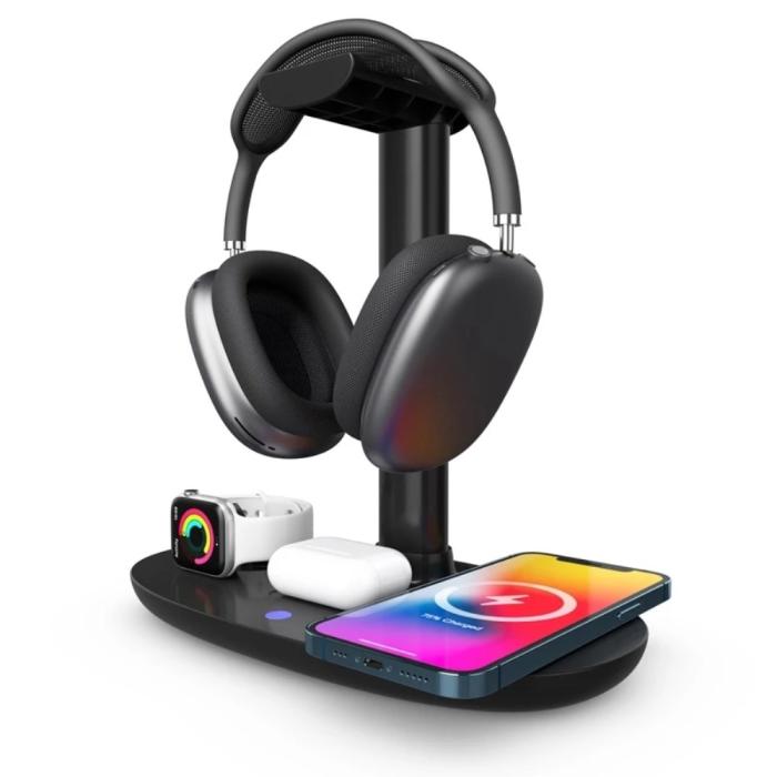 A-One Brand - 4-in-1 Trådlös laddare iPhone - Apple Watch, AirPods, Headsethållare