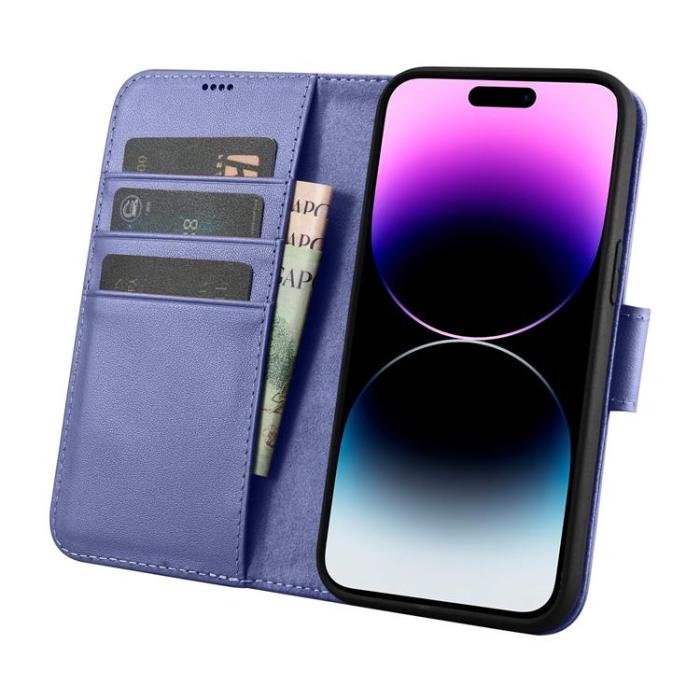ICARER - iCarer iPhone 14 Pro Plånboksfodral 2in1 Äkta Läder - Ljuslila