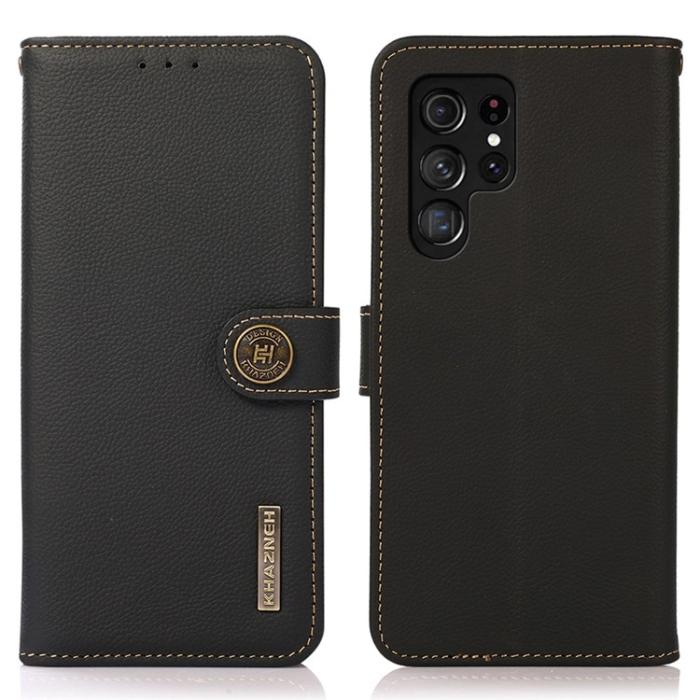 KHAZNEH - KHAZNEH Galaxy S23 Ultra Plånboksfodral Äkta Läder RFID - Svart