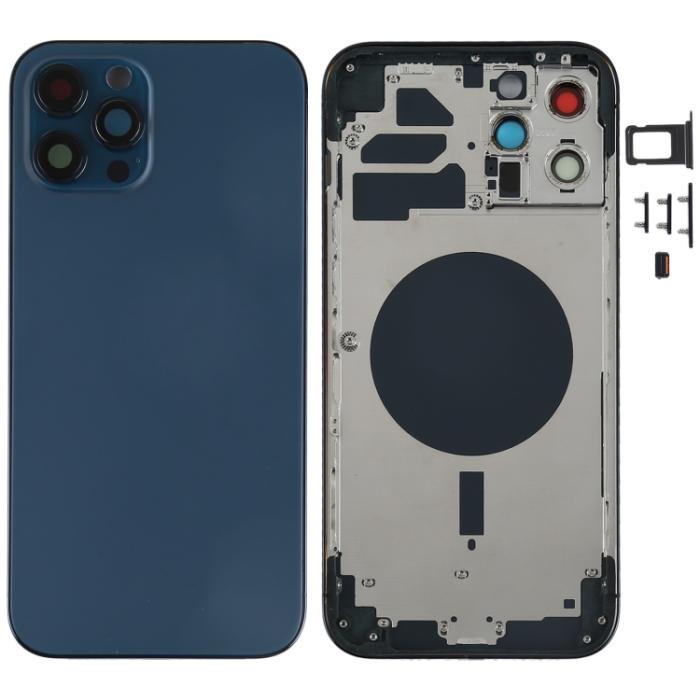 UTGATT1 - iPhone 12 Pro Max Komplett Baksida i Glas med Ram - Blå