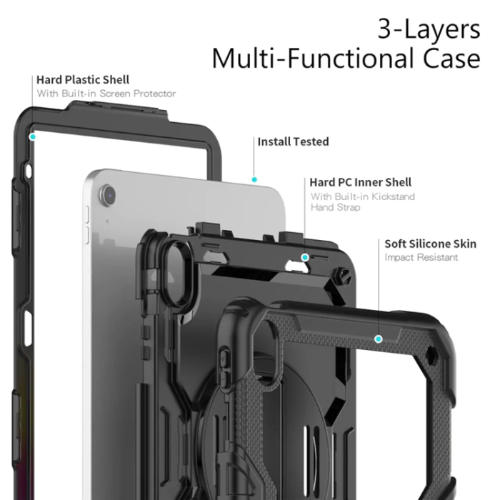A-One Brand - iPad 10.9 (2022) Skal Shock-Resistant Hybrid med Axelrem - Svart