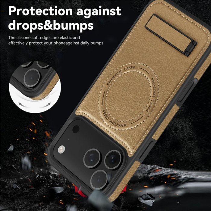 A-One Brand - iPhone 17 Pro Mobilskal MagSafe Kickstand Läder - Ökenguld