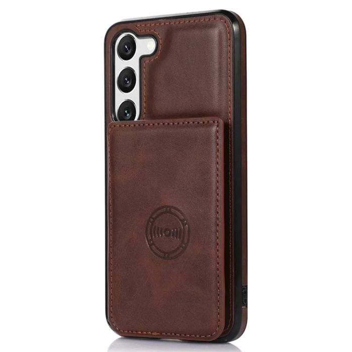 Taltech - Galaxy S23 Mobilskal Korthållare Kickstand Magnetiskt - Mörkbrun