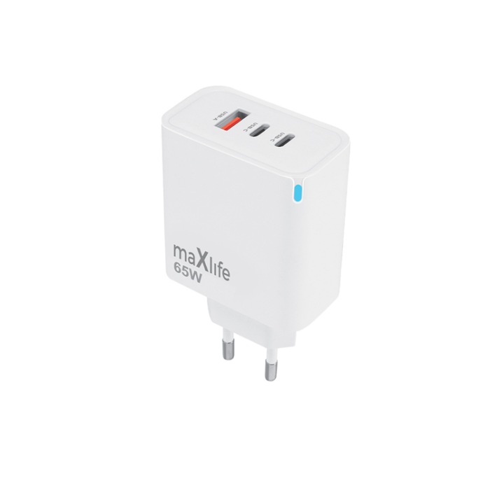 Maxlife - Maxlife Snabbladdare 2x USB-C 1x USB 65W Gan PD QC - Vit