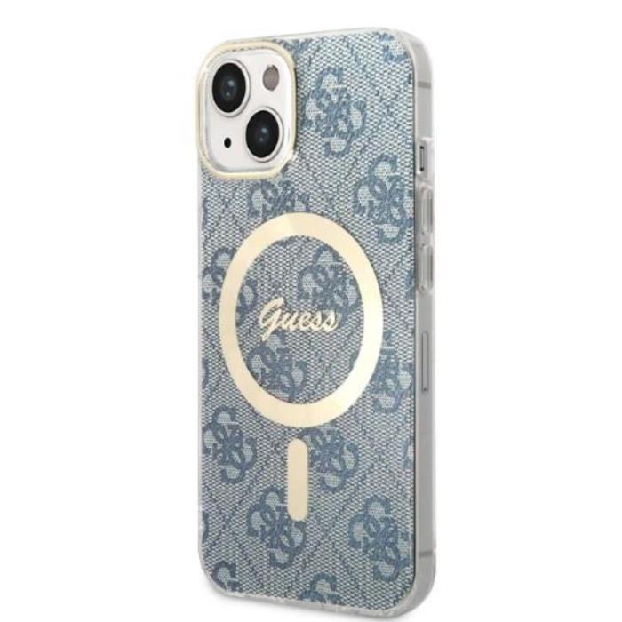 Guess - GUESS iPhone 14 Magsafe Skal Print + Trådlös Laddare - Blå