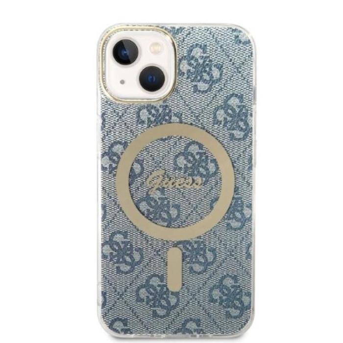 Guess - GUESS iPhone 14 Magsafe Skal Print + Trådlös Laddare - Blå