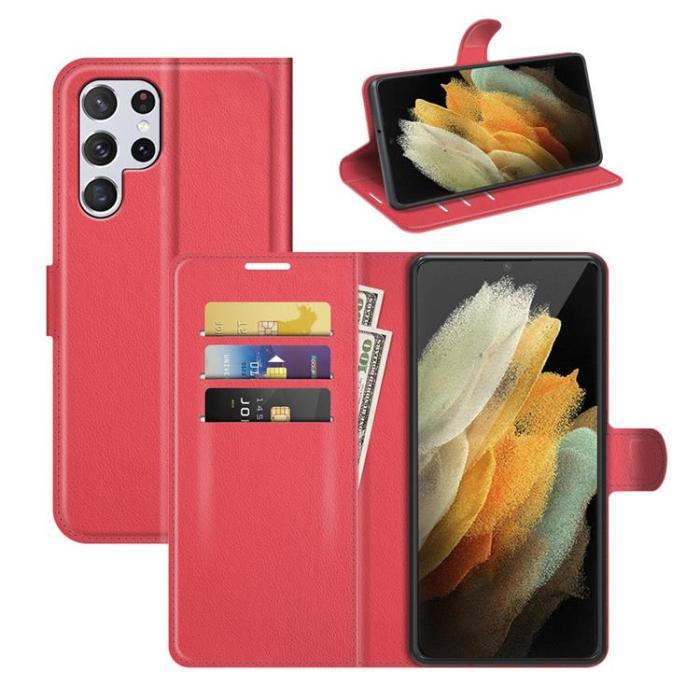 OEM - Litchi Magnetic Fodral Galaxy S22 Ultra 5G - Röd