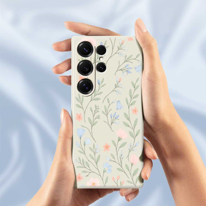 A-One Brand - Galaxy S25 Ultra Mobilskal Pink Blue Flowers Straight Edge - Lila