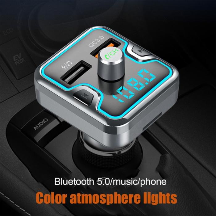 OEM - T45Q Bluetooth 5.0 FM-sändare bilkit med QC3.0 snabbladdare, svart