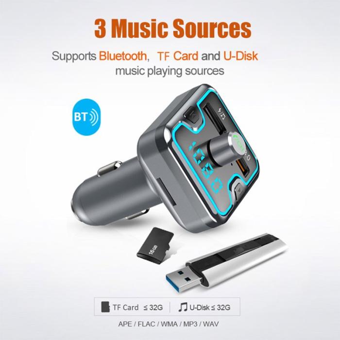 OEM - T45Q Bluetooth 5.0 FM-sändare bilkit med QC3.0 snabbladdare, svart