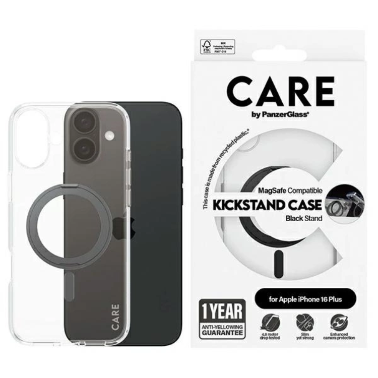 CARE By PanzerGlass iPhone 16 Plus Mobilskal MagSafe Kickstand - Svart | 2353 | AlltMobil