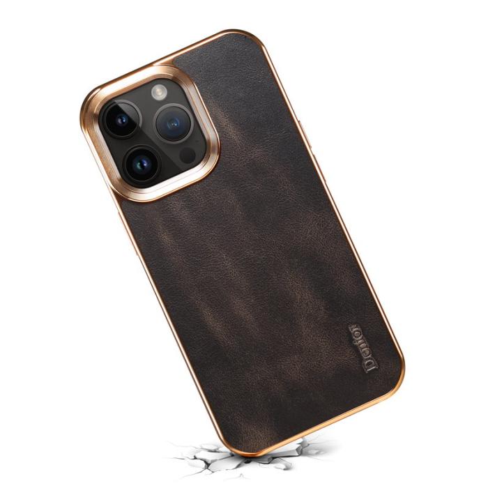 DENIOR - DENIOR Mobilskal till iPhone 15 Pro Äkta Läder + PC + TPU - Svart