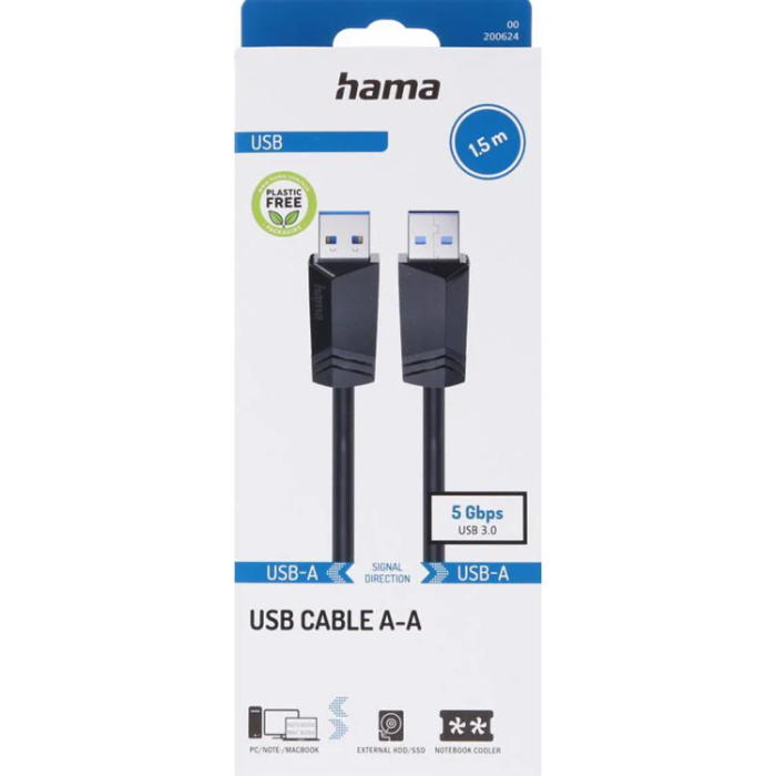 Hama - Hama USB-A Till USB-A Kabel 1.5m - Svart