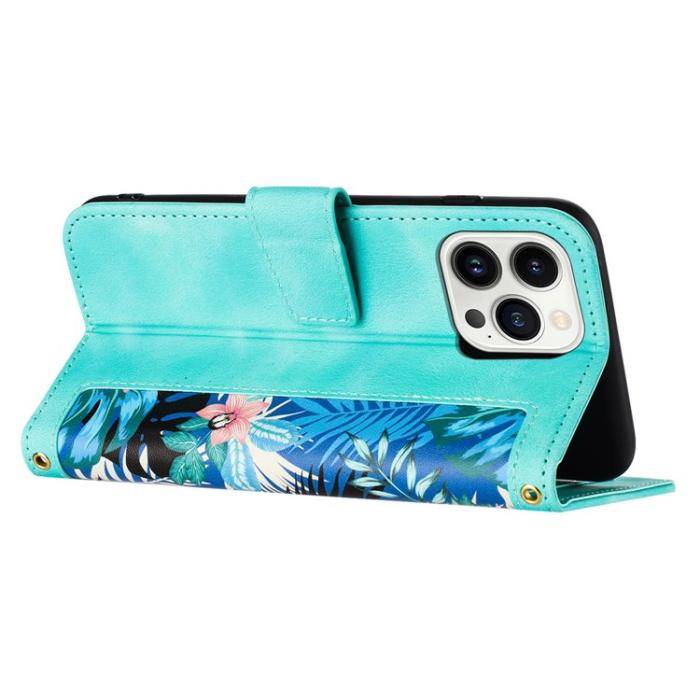 OEM - iPhone 15 Pro Max Plånboksfodral Flower Pattern - Grön