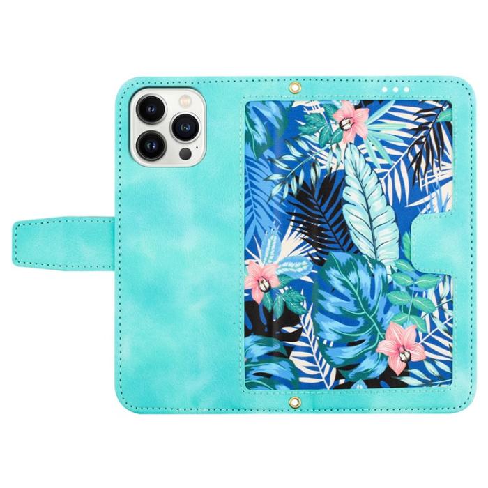 OEM - iPhone 15 Pro Max Plånboksfodral Flower Pattern - Grön