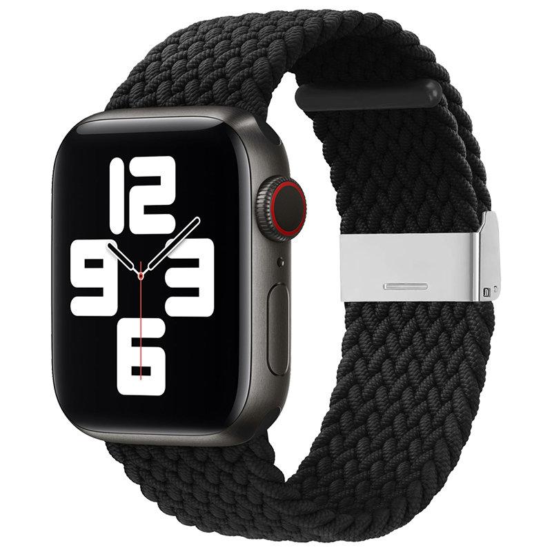 Apple Watch 2/3/4/5/6/7/SE (42/44/45mm) Armband Braided Tyg - Svart | 5123 | AlltMobil
