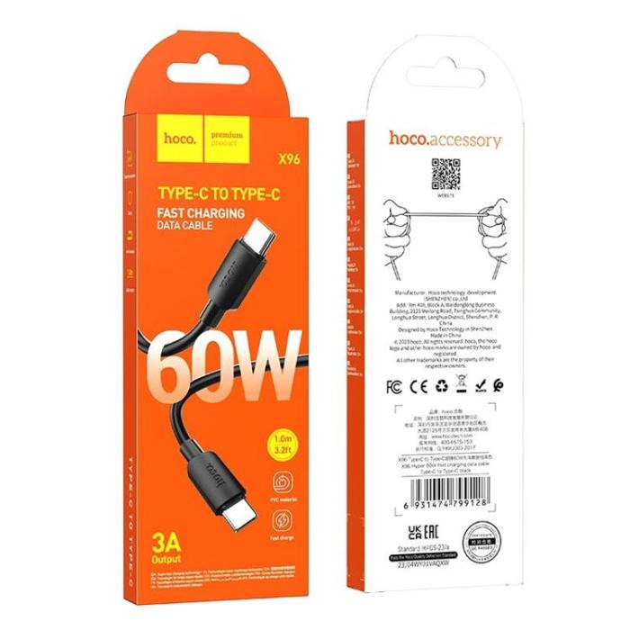 Hoco - Hoco USB-C till USB-C kabel 1m 60W - Svart