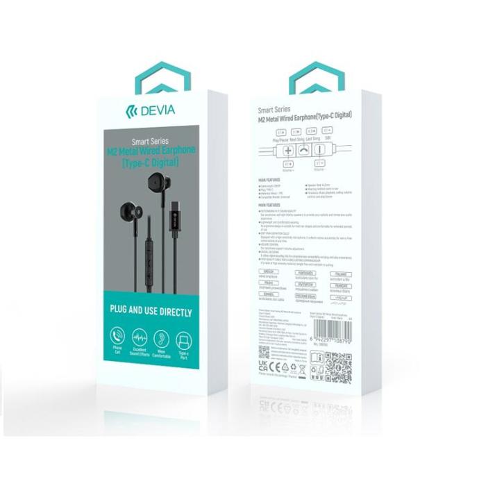 Devia - Devia In-Ear Trådbundna Hörlurar USB-C Smart M2 Digital Metal - Svart
