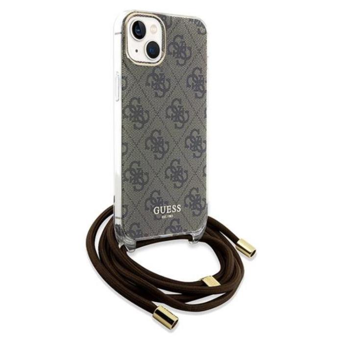 Guess - Guess iPhone 15/14/13 Mobilskal Crossbody Cord Print - Brun