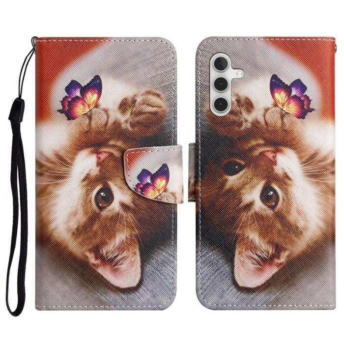 OEM - Mobilfodral för Samsung Galaxy S26 Konstläder med handledsrem - Fjäril Katt