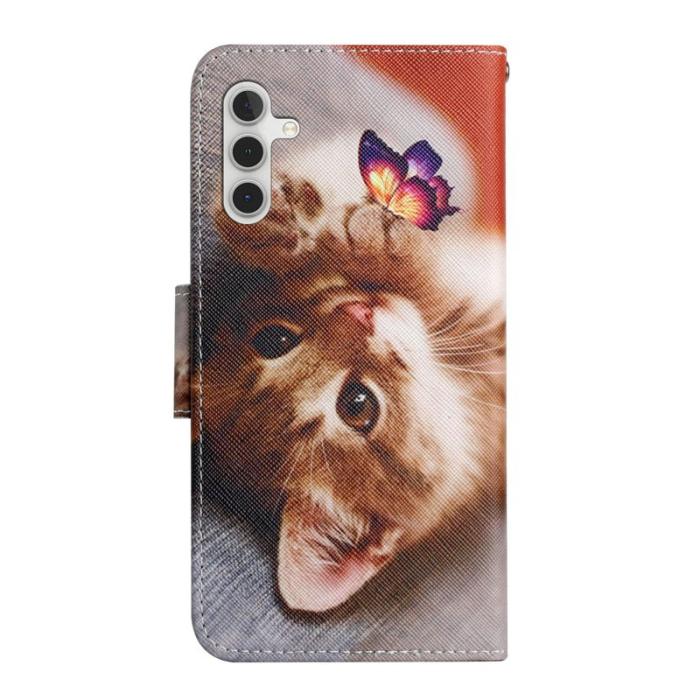 OEM - Mobilfodral för Samsung Galaxy S26 Konstläder med handledsrem - Fjäril Katt