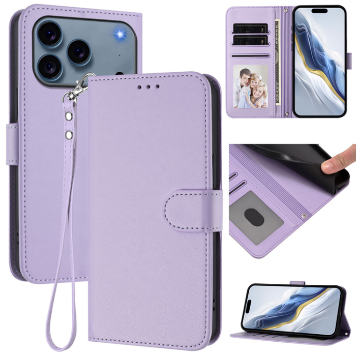 A-One Brand - iPhone 17 Pro Plånboksfodral Läder med Handledsrem - Ljuslila