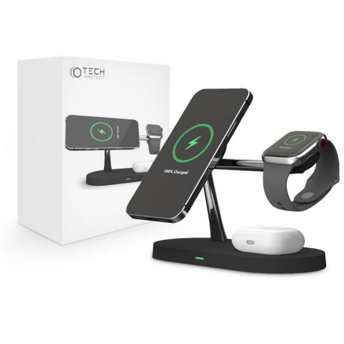 Tech-Protect - Tech-Portect 3-in-1 Trådlös Laddare Magsafe iPhone, Apple Watch, AirPods - Svart