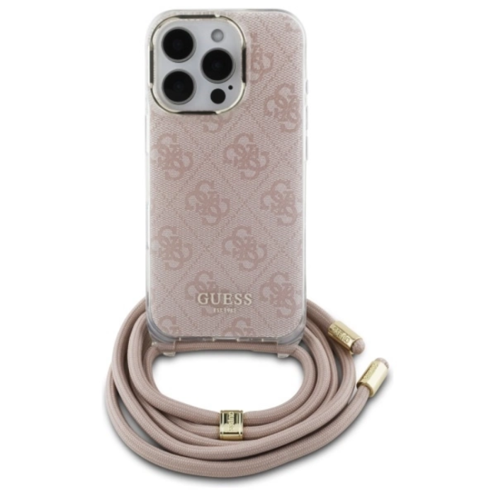 Guess - Guess Mobilskal till iPhone 16 Pro Crossbody Cord 4G Print - Rosa