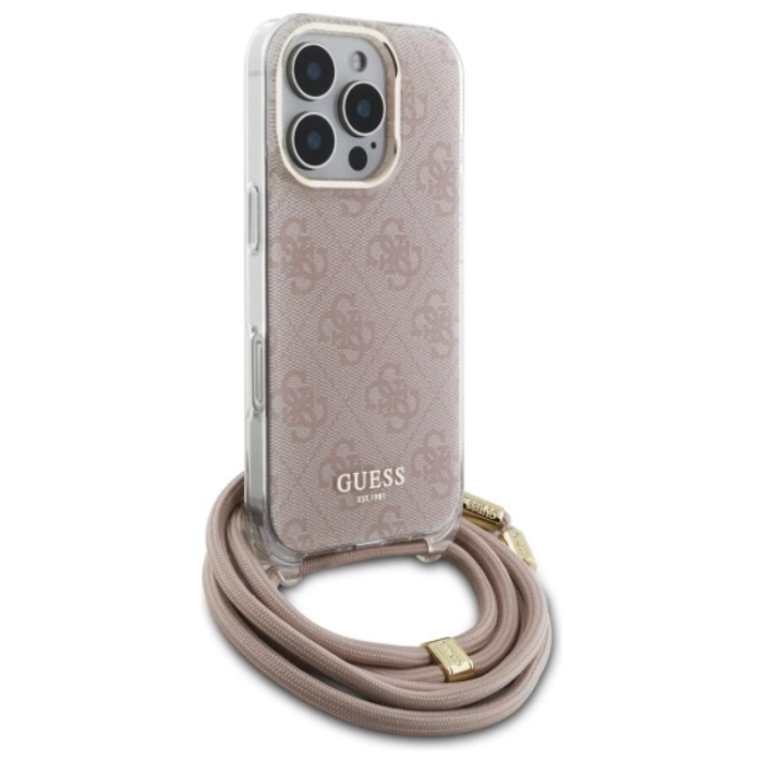 Guess - Guess Mobilskal till iPhone 16 Pro Crossbody Cord 4G Print - Rosa
