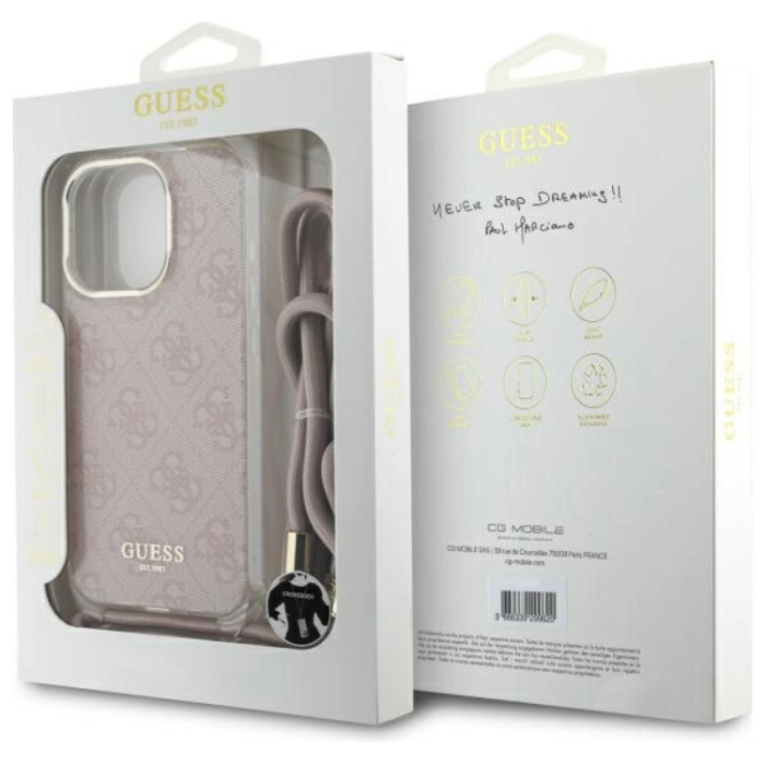 Guess - Guess Mobilskal till iPhone 16 Pro Crossbody Cord 4G Print - Rosa