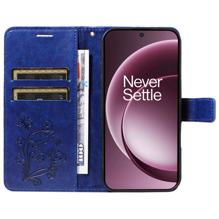 A-One Brand - OnePlus 15 5G Konstläder Plånboksfodral Floral Butterfly Imprinted