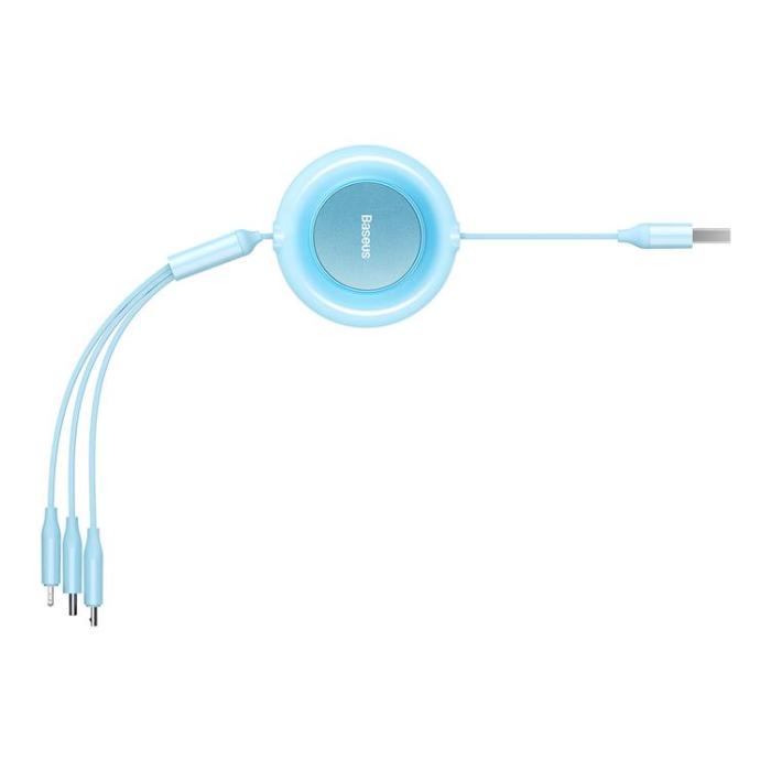 BASEUS - Baseus Retractable 3in1 micro USB/Lightning/Typ-C 3.5A 1.1m - Ljusblå