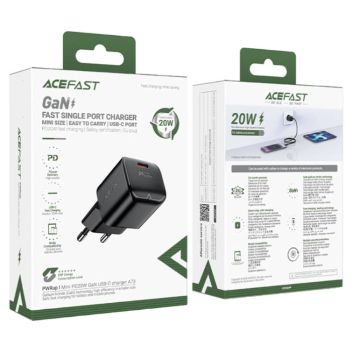 Acefast - Acefast Väggladdare USB-C 20W GaN - Svart