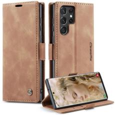 Caseme - CASEME 013 Series Samsung Galaxy S22 Ultra Konstl&auml;der Pl&aring;nboksfodral Brun
