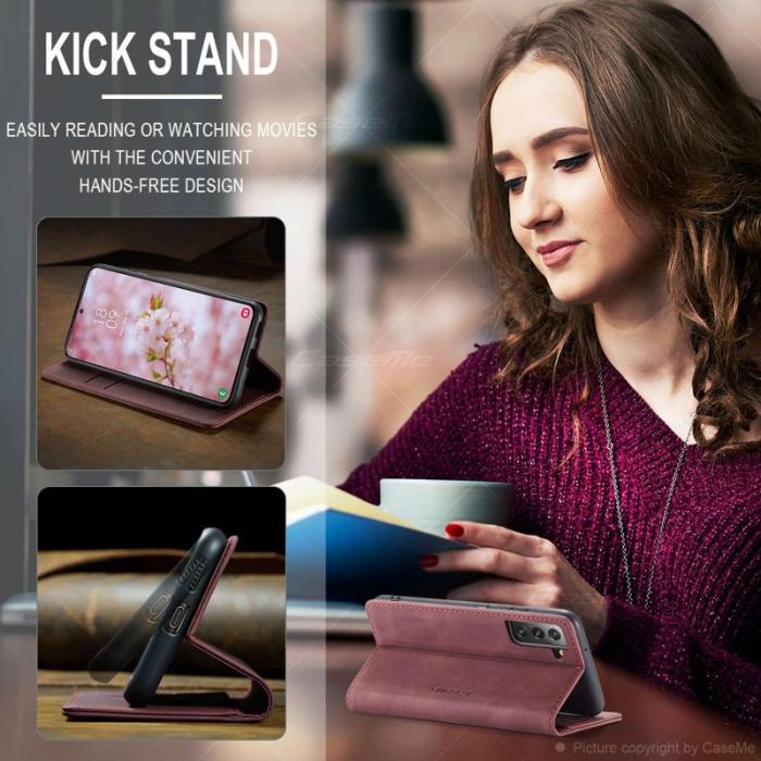 Caseme - CASEME 013 Series Samsung Galaxy S22 5G Konstläder Plånboksfodral Röd