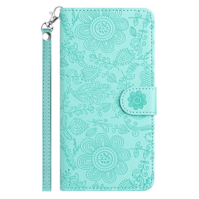 OEM - Samsung Galaxy S26 Plånboksfodral Blommotiv Konstläder Flip - Ljusgrön