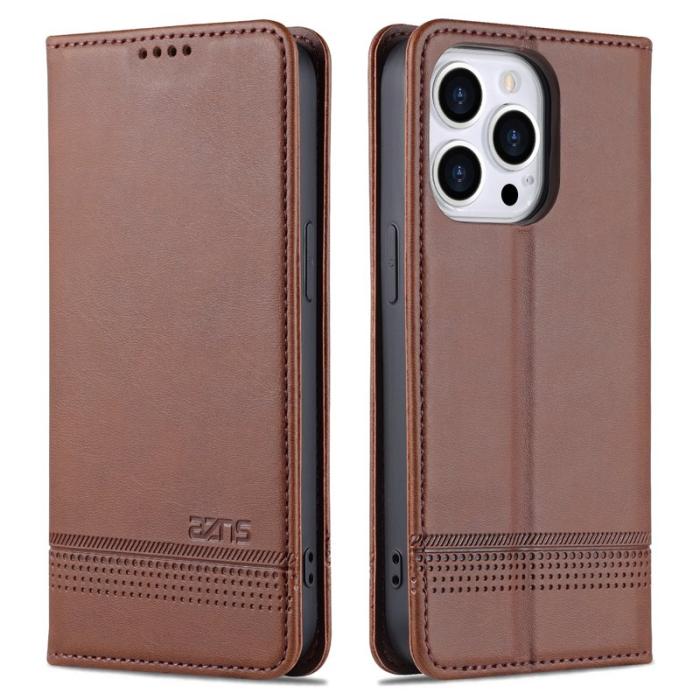 AZNS - AZNS iPhone 16 Pro Plånboksfodral - Dold Magnetisk Konstläder - Brun