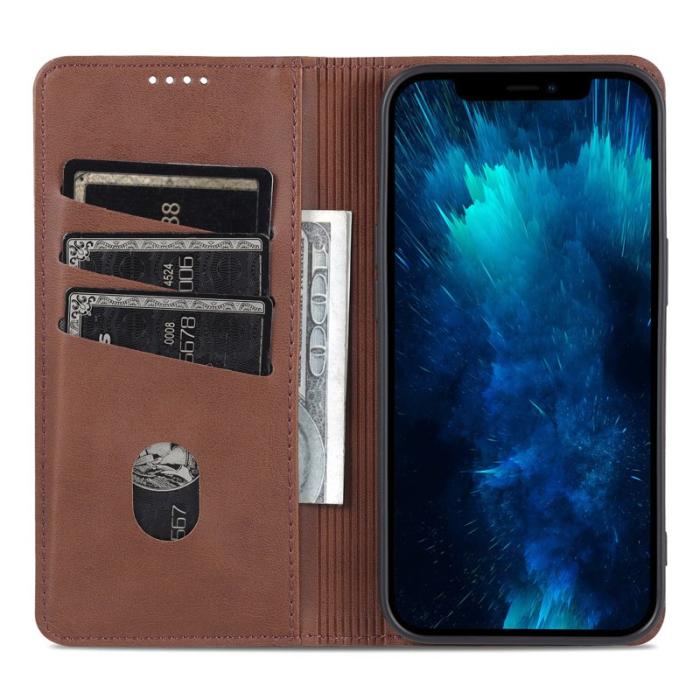 AZNS - AZNS iPhone 16 Pro Plånboksfodral - Dold Magnetisk Konstläder - Brun