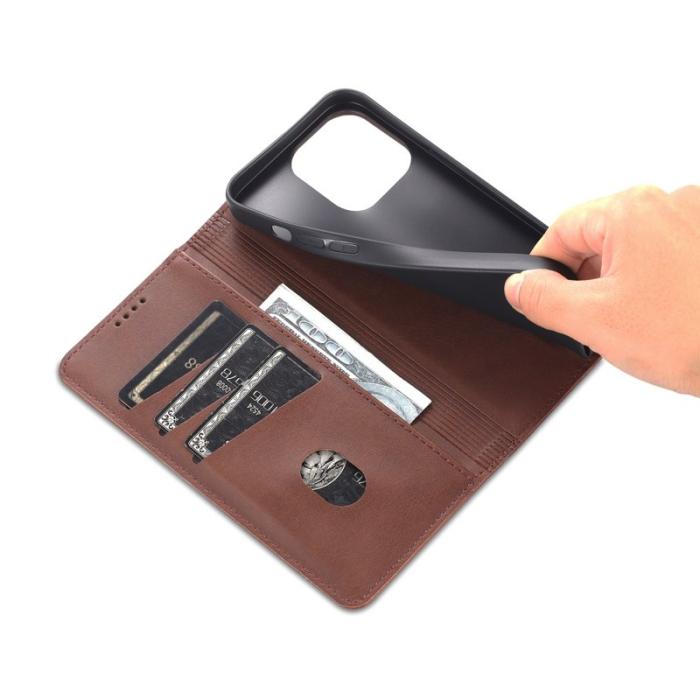 AZNS - AZNS iPhone 16 Pro Plånboksfodral - Dold Magnetisk Konstläder - Brun