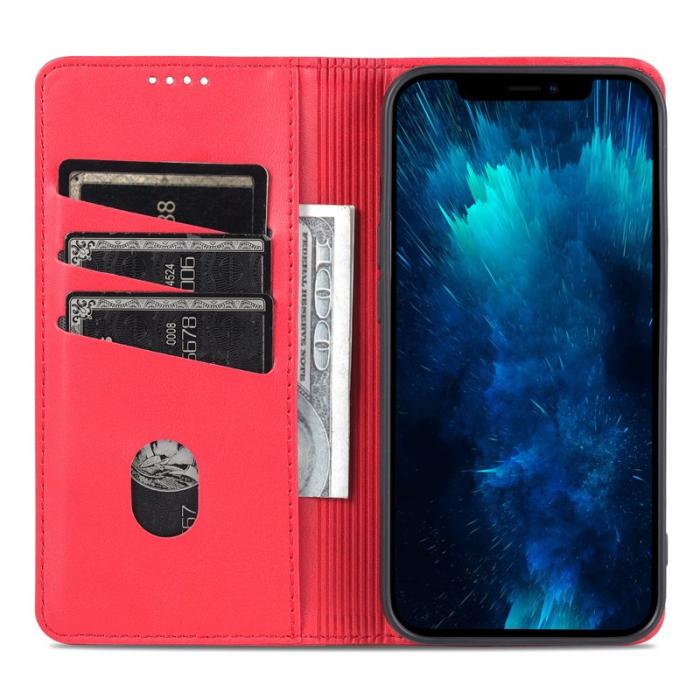 AZNS - AZNS iPhone 16 Pro Plånboksfodral - Dold Magnetisk Konstläder - Röd