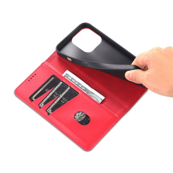 AZNS - AZNS iPhone 16 Pro Plånboksfodral - Dold Magnetisk Konstläder - Röd