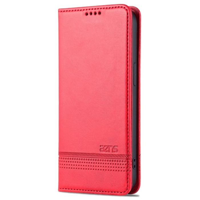 AZNS - AZNS iPhone 16 Pro Plånboksfodral - Dold Magnetisk Konstläder - Röd