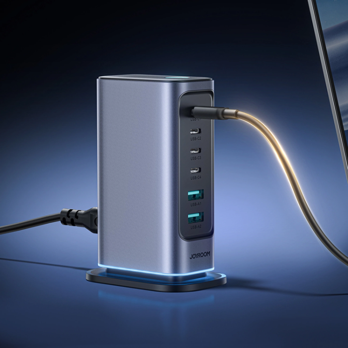 Joyroom - Joyroom Snabbladdare 65W 4xUSB-C 2xUSB-A GaN - Mörkgrå