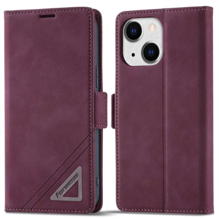FORWENW - FORWENW F3-Series iPhone 13 Plånboksfodral Konstläder - Vinröd